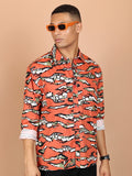 Ketch Men Orange Printed Slim Fit Casual Shirt - Orange - Image 1