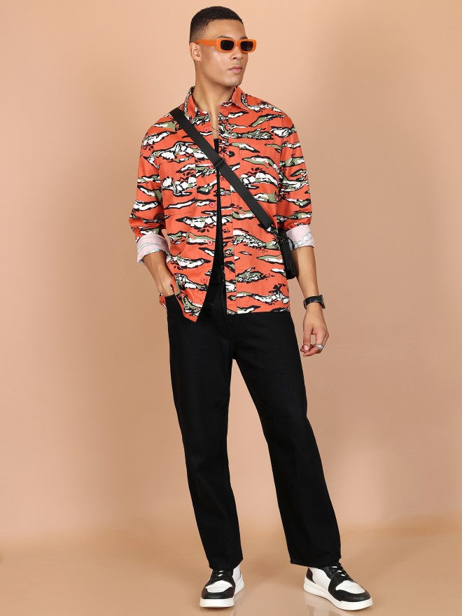 Ketch Men Orange Printed Slim Fit Casual Shirt - Orange - Image 2