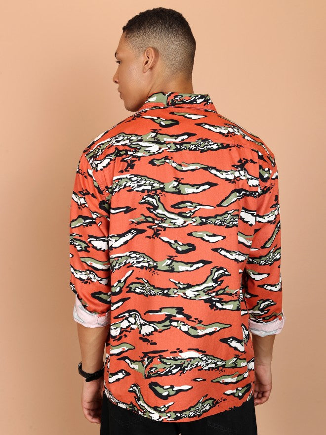 Ketch Men Orange Printed Slim Fit Casual Shirt - Orange - Image 3