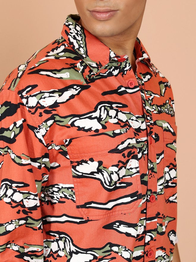 Ketch Men Orange Printed Slim Fit Casual Shirt - Orange - Image 5