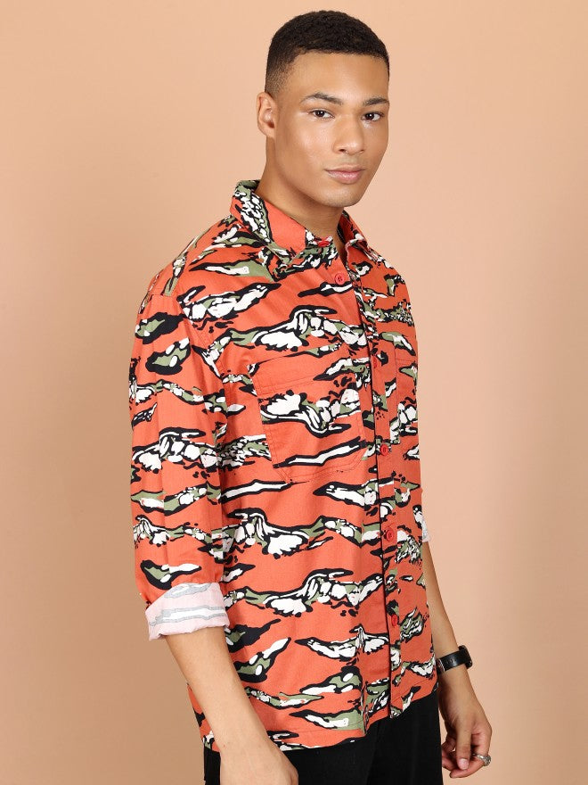 Ketch Men Orange Printed Slim Fit Casual Shirt - Orange - Image 6