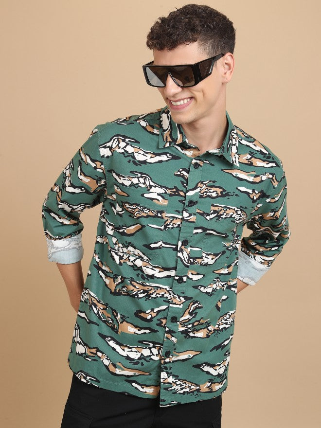 Ketch Men Green Printed Slim Fit Casual Shirt - Green - Image 1