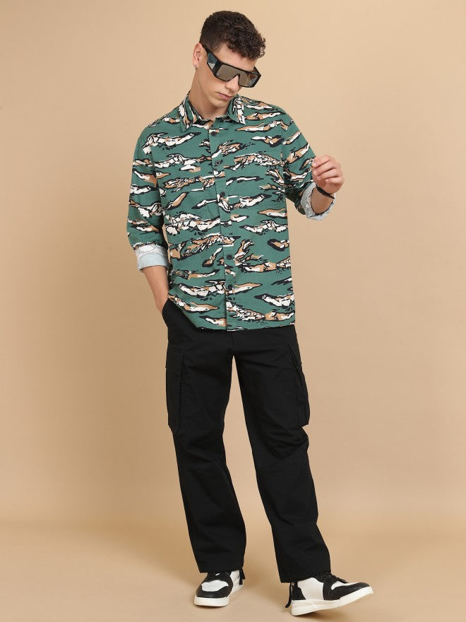 Ketch Men Green Printed Slim Fit Casual Shirt - Green - Image 2