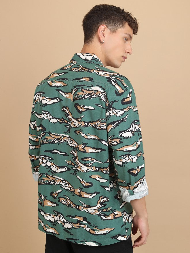 Ketch Men Green Printed Slim Fit Casual Shirt - Green - Image 3