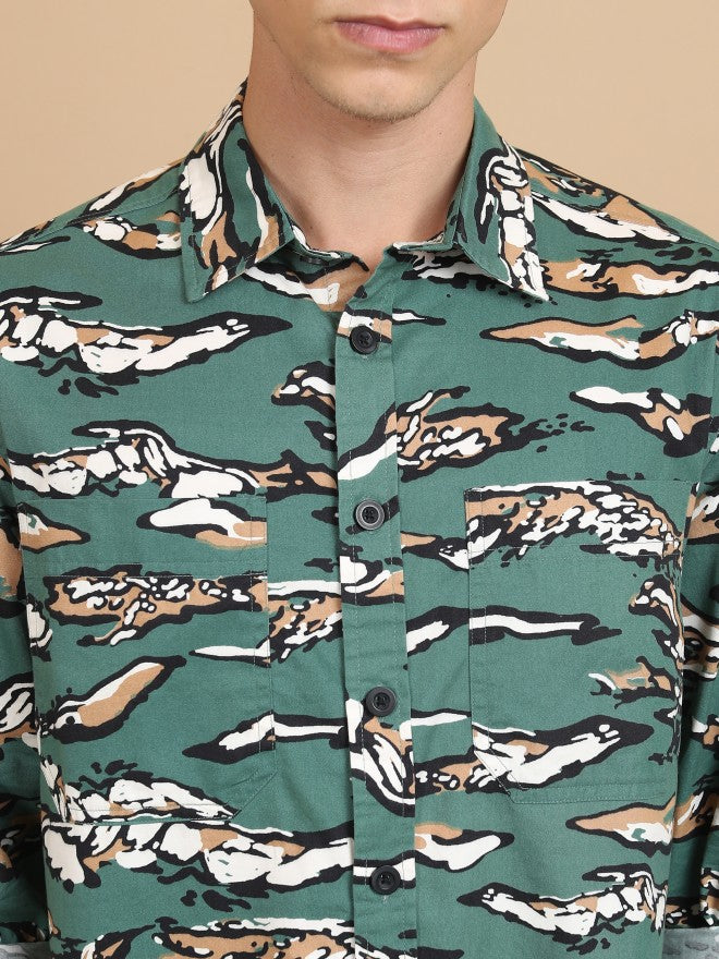 Ketch Men Green Printed Slim Fit Casual Shirt - Green - Image 5