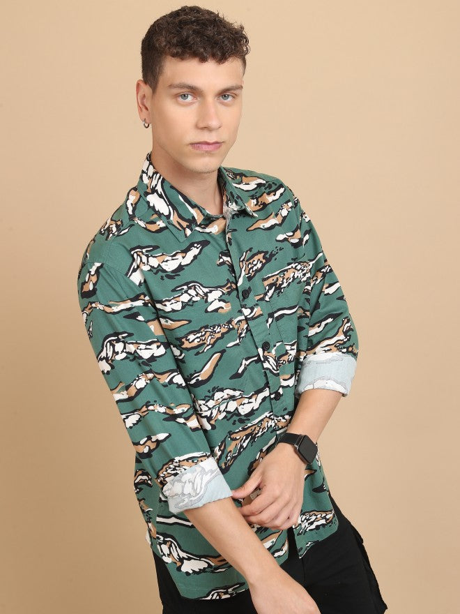 Ketch Men Green Printed Slim Fit Casual Shirt - Green - Image 6