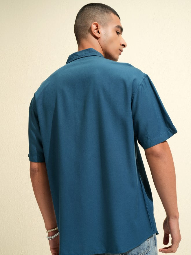 Ketch Men Teal Solid Relaxed Fit Casual Shirt - Teal - Image 3
