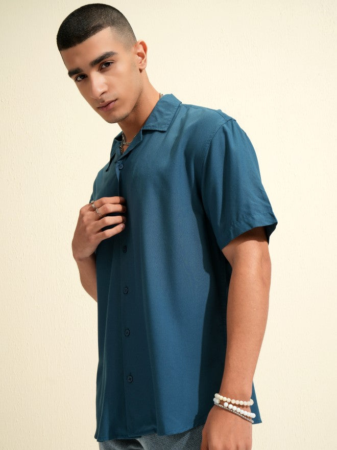 Ketch Men Teal Solid Relaxed Fit Casual Shirt - Teal - Image 4