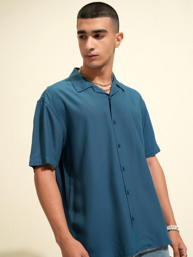 Ketch Men Teal Solid Relaxed Fit Casual Shirt - Teal - Image 6