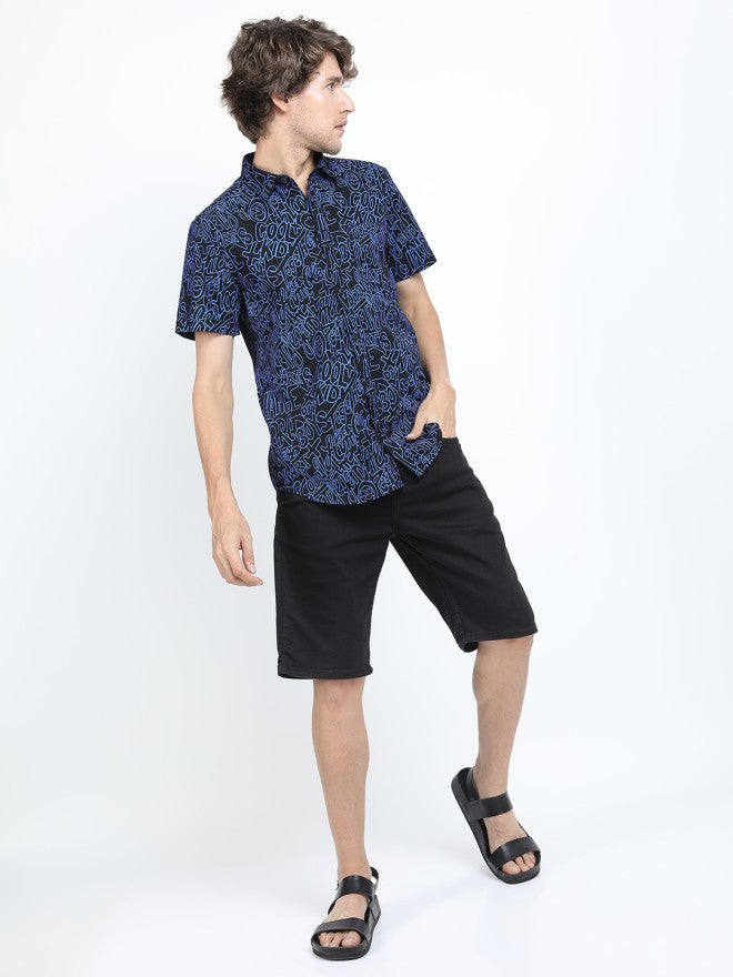 Ketch Men Black Printed Slim Fit Casual Shirt - Black - Image 1