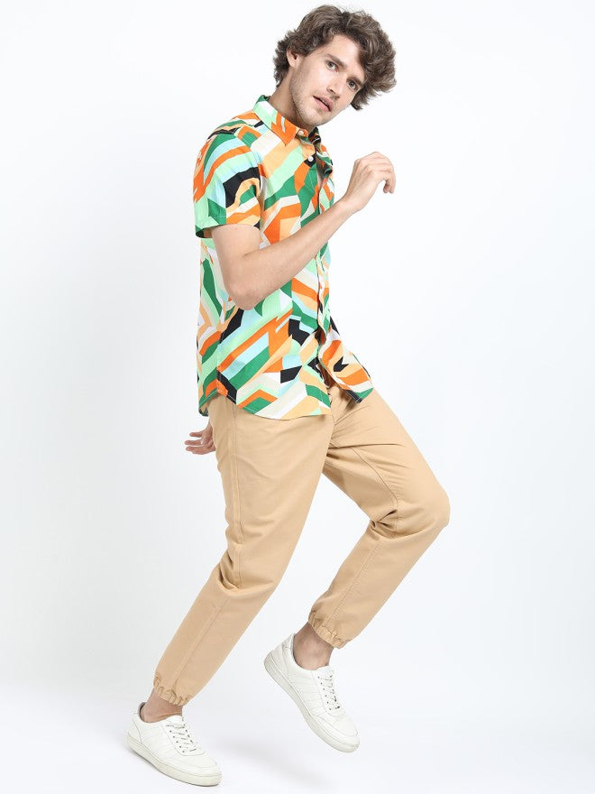 Ketch Men Green Printed Slim Fit Casual Shirt - Green - Image 1