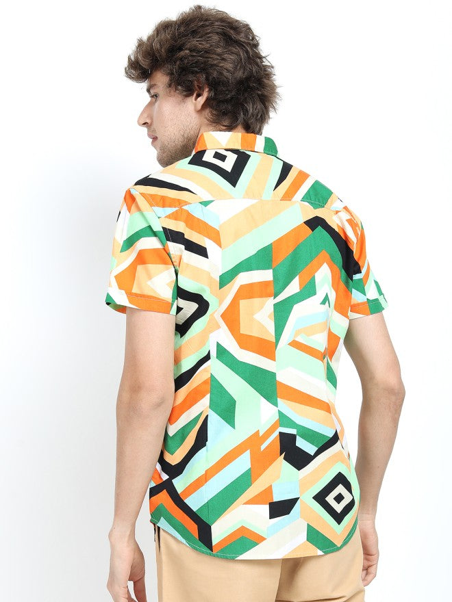 Ketch Men Green Printed Slim Fit Casual Shirt - Green - Image 2