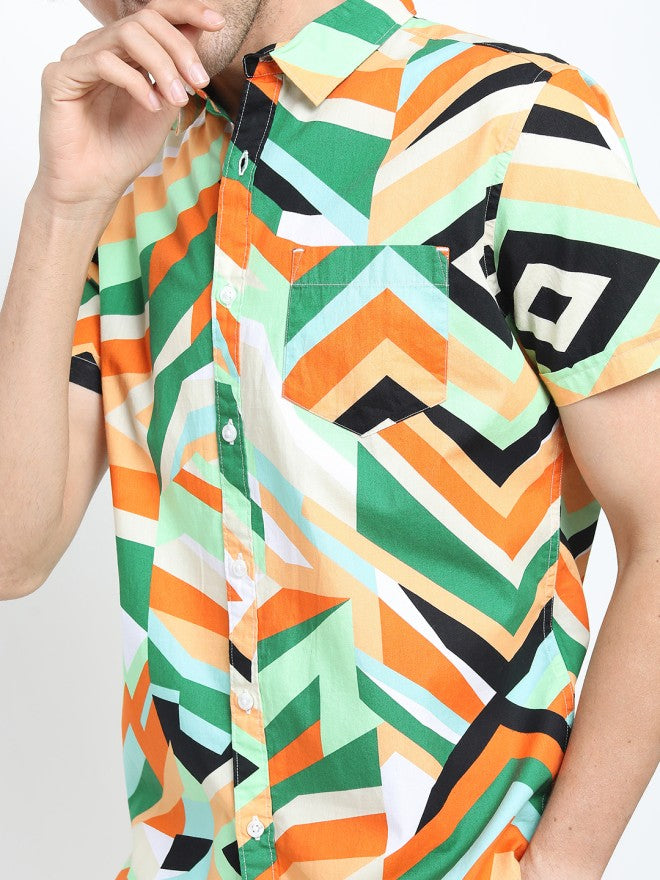 Ketch Men Green Printed Slim Fit Casual Shirt - Green - Image 3