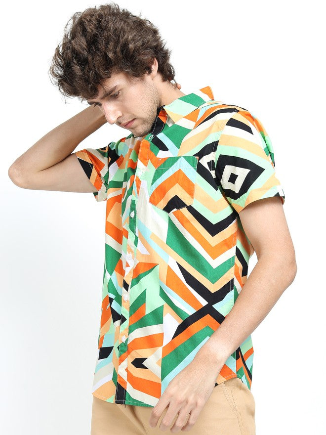 Ketch Men Green Printed Slim Fit Casual Shirt - Green - Image 4