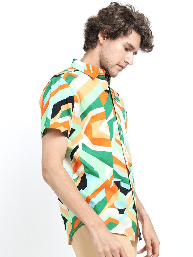 Ketch Men Green Printed Slim Fit Casual Shirt - Green - Image 5