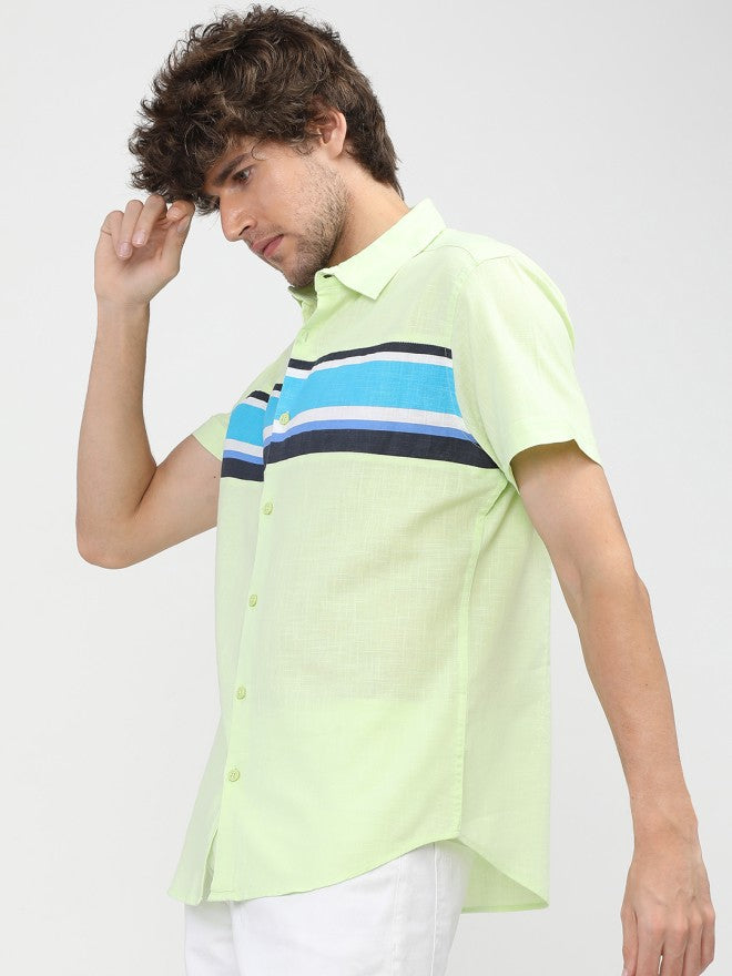 Ketch Men Lime Green Colourblocked Slim Fit Casual Shirt - Green - Image 1