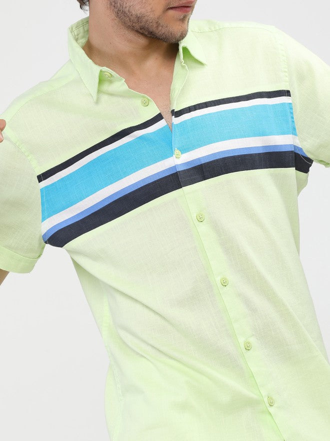 Ketch Men Lime Green Colourblocked Slim Fit Casual Shirt - Green - Image 3