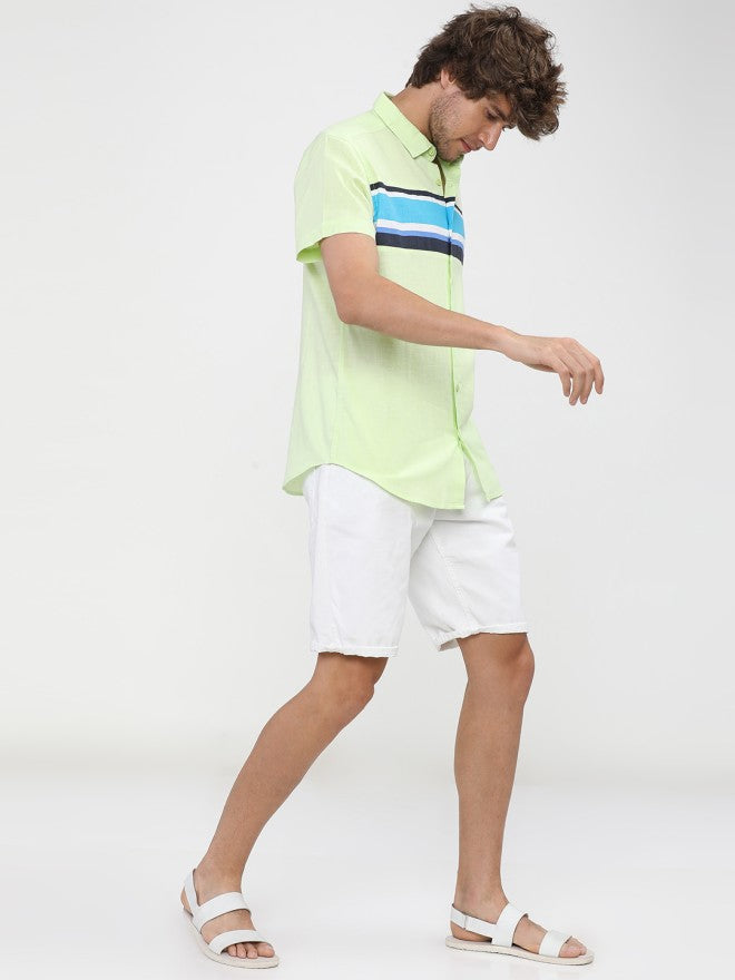 Ketch Men Lime Green Colourblocked Slim Fit Casual Shirt - Green - Image 4