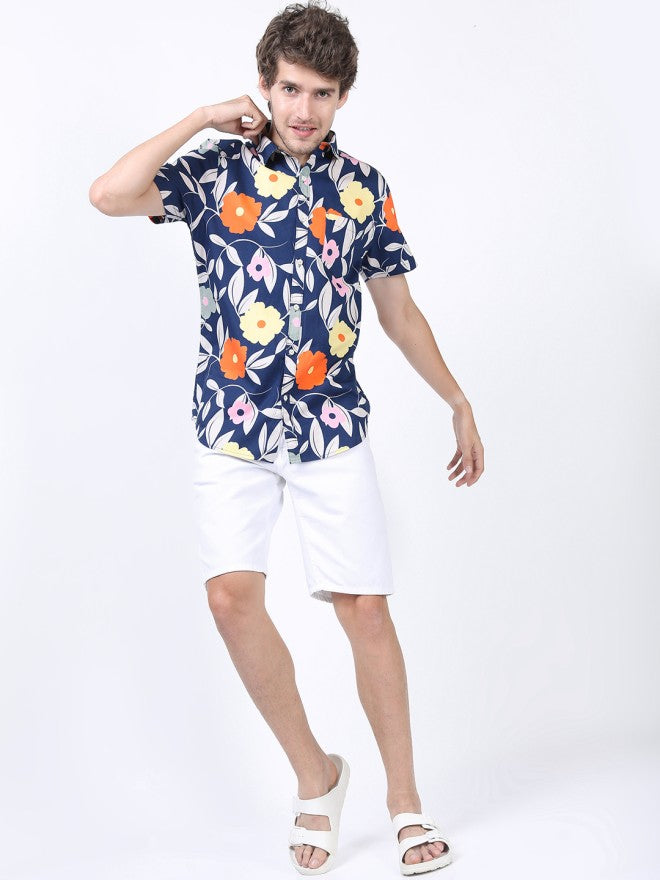 Ketch Men Navy Blue Printed Slim Fit Casual Shirt - Navy Blue - Image 1