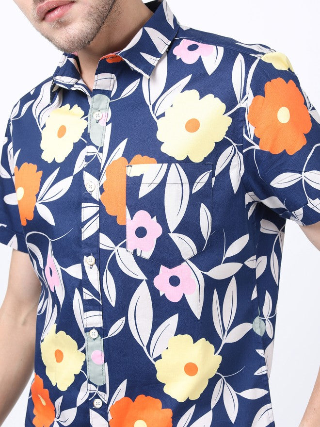 Ketch Men Navy Blue Printed Slim Fit Casual Shirt - Navy Blue - Image 3
