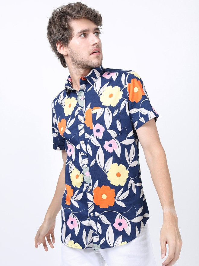 Ketch Men Navy Blue Printed Slim Fit Casual Shirt - Navy Blue - Image 4