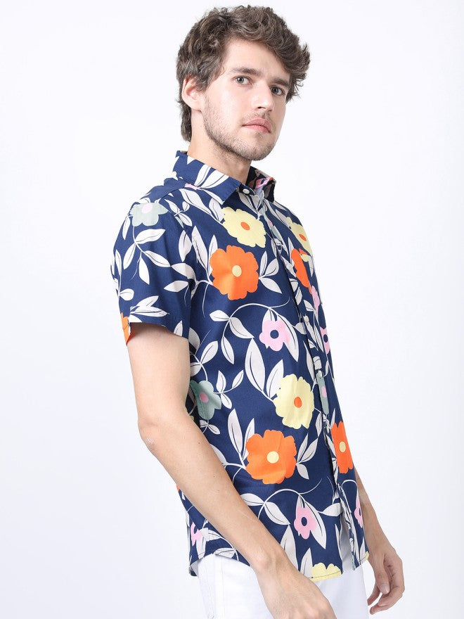 Ketch Men Navy Blue Printed Slim Fit Casual Shirt - Navy Blue - Image 5