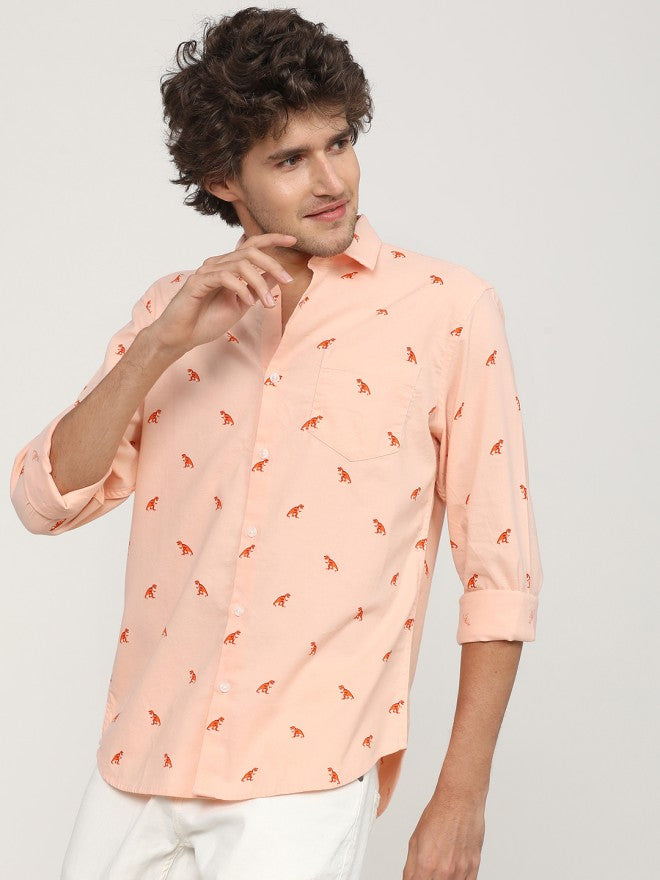 Ketch Men Pink Printed Slim Fit Casual Shirt - Pink - Image 1