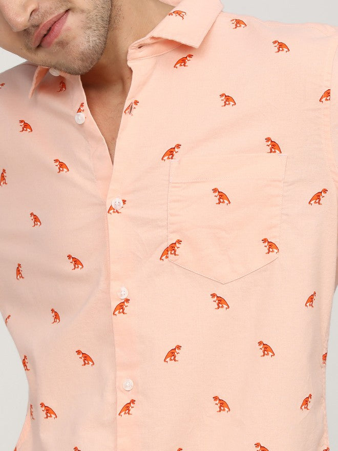 Ketch Men Pink Printed Slim Fit Casual Shirt - Pink - Image 3