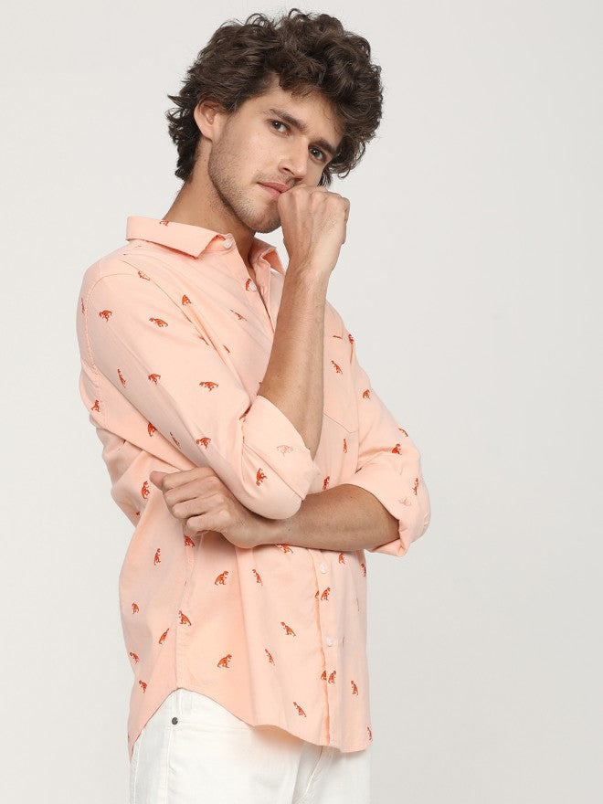 Ketch Men Pink Printed Slim Fit Casual Shirt - Pink - Image 5
