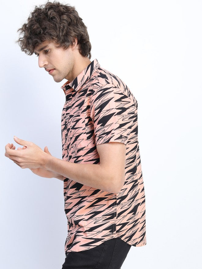 Ketch Men Pink Printed Slim Fit Casual Shirt - Pink - Image 1