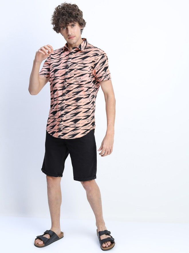 Ketch Men Pink Printed Slim Fit Casual Shirt - Pink - Image 4