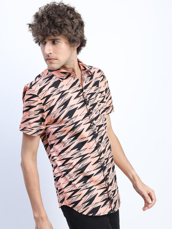 Ketch Men Pink Printed Slim Fit Casual Shirt - Pink - Image 5