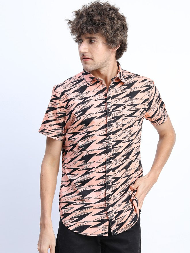 Ketch Men Pink Printed Slim Fit Casual Shirt - Pink - Image 6