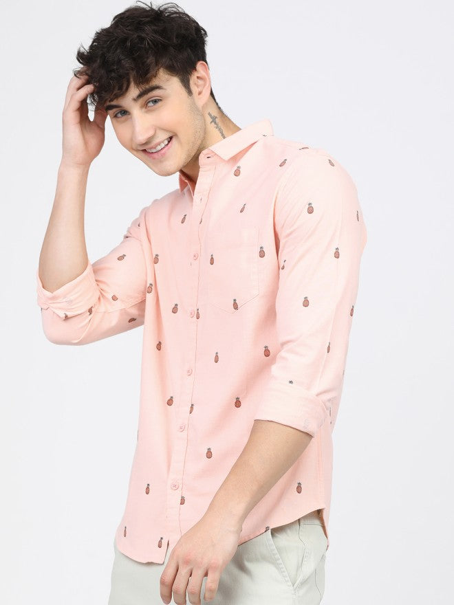 Ketch Men Pink Printed Slim Fit Casual Shirt - Pink - Image 1