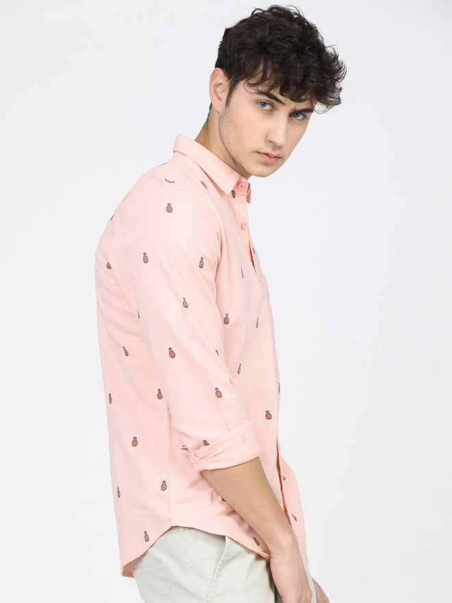 Ketch Men Pink Printed Slim Fit Casual Shirt - Pink - Image 5