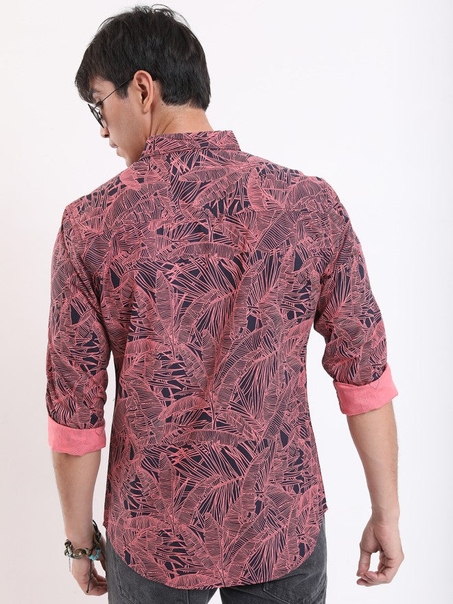 Ketch Men Coral Printed Slim Fit Casual Shirt - Coral - Image 2