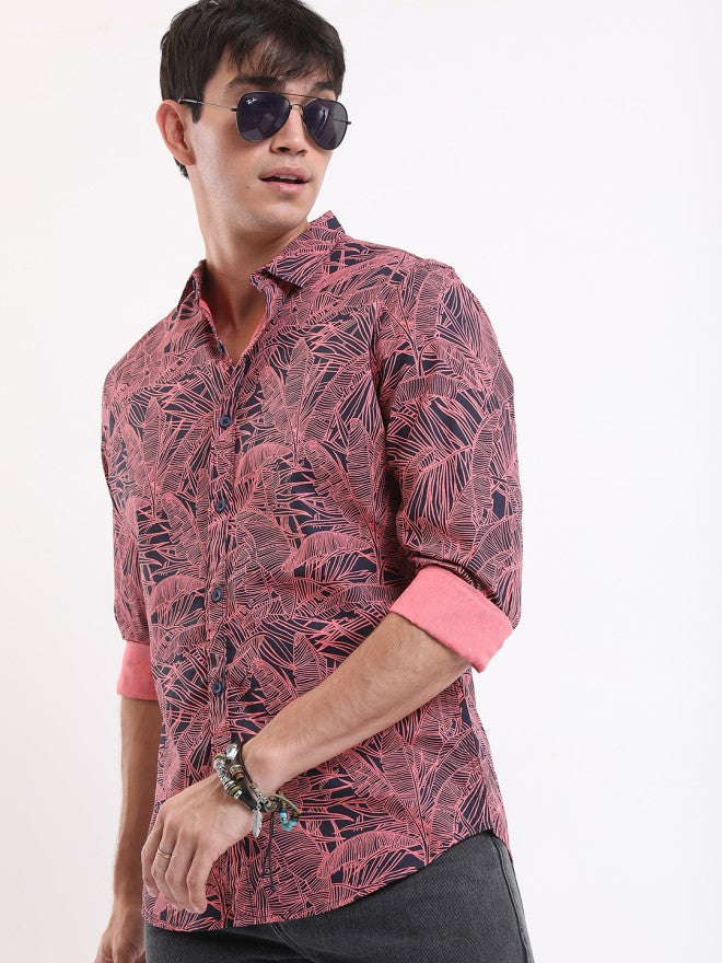 Ketch Men Coral Printed Slim Fit Casual Shirt - Coral - Image 3
