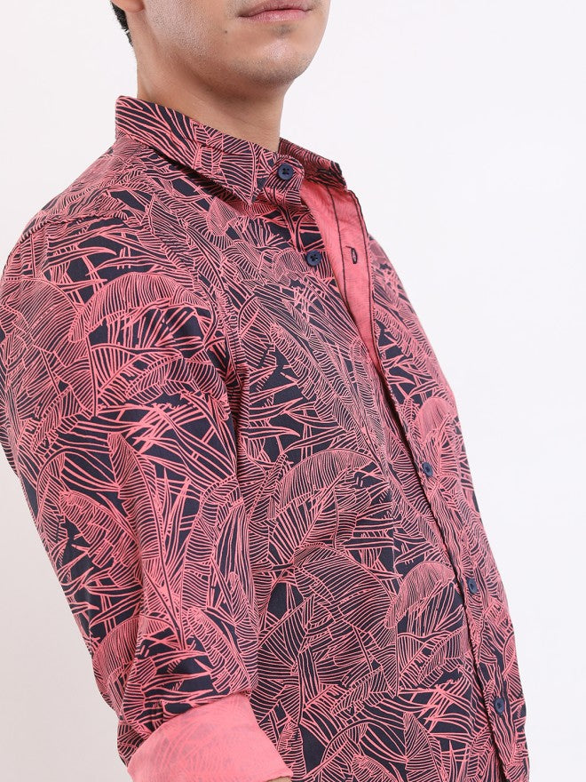 Ketch Men Coral Printed Slim Fit Casual Shirt - Coral - Image 4
