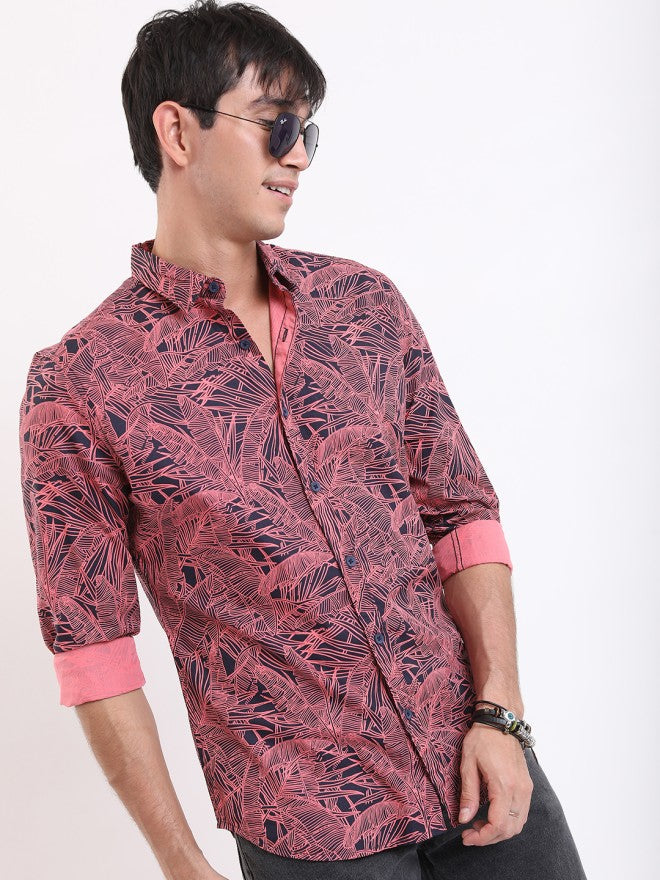 Ketch Men Coral Printed Slim Fit Casual Shirt - Coral - Image 5