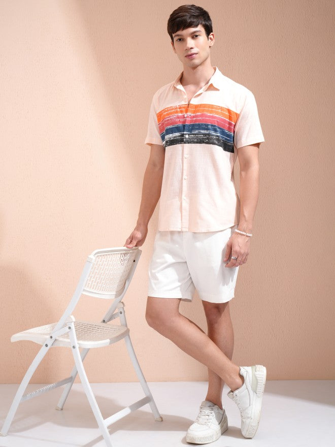 Ketch Men Peach Colourblocked Slim Fit Casual Shirt - Peach - Image 2