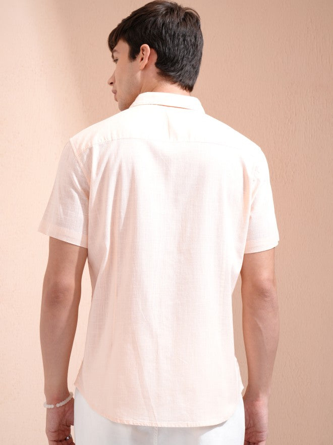 Ketch Men Peach Colourblocked Slim Fit Casual Shirt - Peach - Image 3