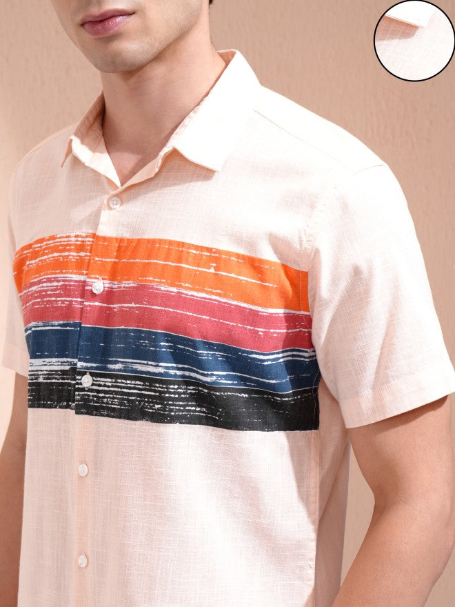 Ketch Men Peach Colourblocked Slim Fit Casual Shirt - Peach - Image 5