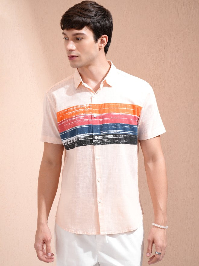 Ketch Men Peach Colourblocked Slim Fit Casual Shirt - Peach - Image 6