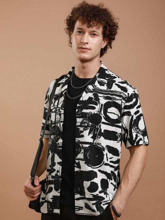 Ketch Men Black Printed Relaxed Fit Casual Shirt - White - Image 4