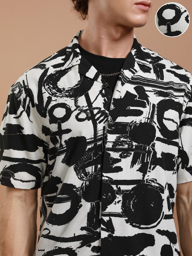 Ketch Men Black Printed Relaxed Fit Casual Shirt - White - Image 5