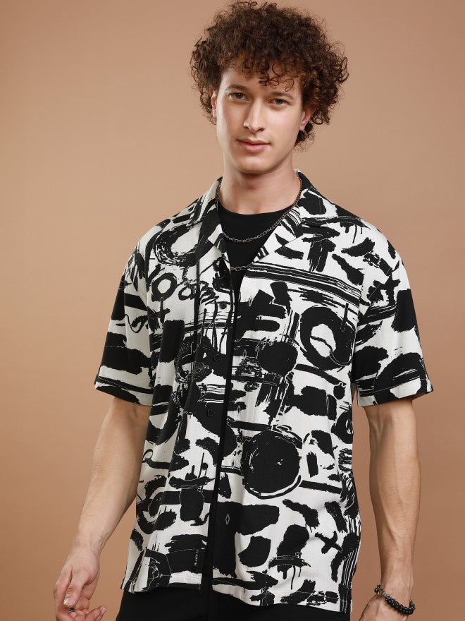 Ketch Men Black Printed Relaxed Fit Casual Shirt - White - Image 4