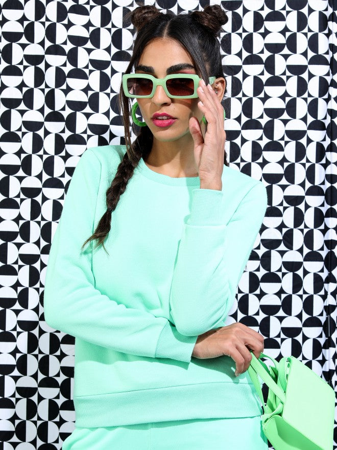 Ketch Women Green Round Neck Pullover Hoodie Sweatshirt - Green - Image 1