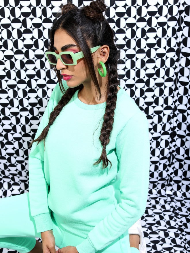 Ketch Women Green Round Neck Pullover Hoodie Sweatshirt - Green - Image 4