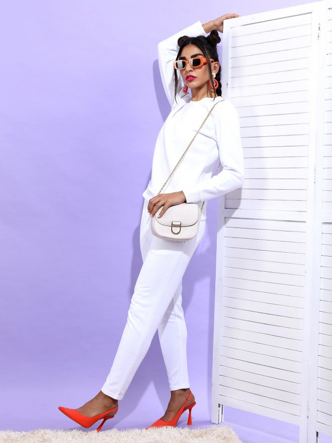 Ketch Women White Round Neck Pullover Hoodie Sweatshirt - White - Image 2