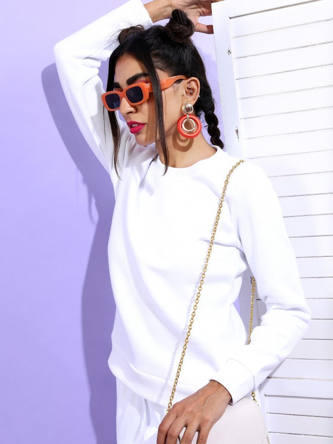 Ketch Women White Round Neck Pullover Hoodie Sweatshirt - White - Image 4